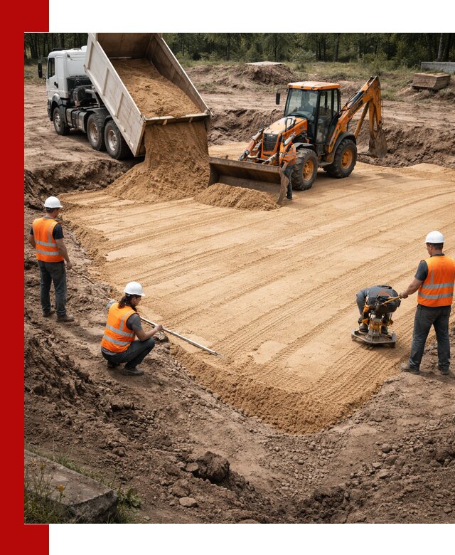 Устройство песчаной подушки для фундаментов и дорог в Вичуге